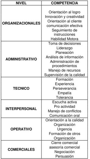 Tabla 2: Competencias a evaluar  