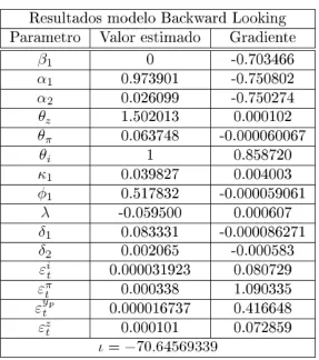 Tabla 2. Parámetros del modelo backward looking 