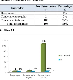 Tabla 3.1  Resultado de evaluación                      
