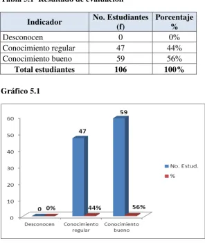 Tabla 5.1  Resultado de evaluación                     