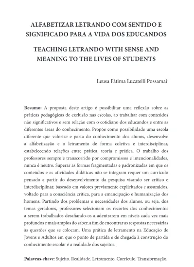 Alfabetizar letrando com sentido e significado para a vida dos educandos