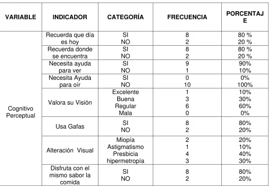 Tabla No. 9: PATRÓN  COGNITIVO PERCEPTUAL 