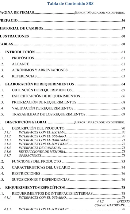 Tabla de Contenido SRS 