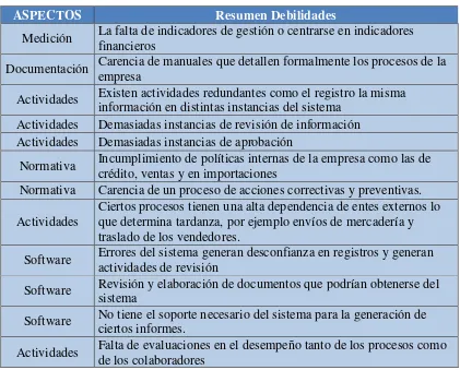 Tabla 31: Resumen debilidades 