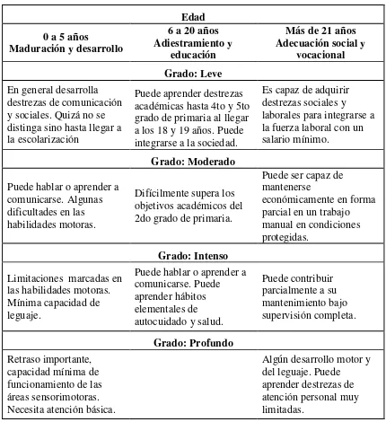 Tabla 1  Clasificación de la discapacidad estratificada. 