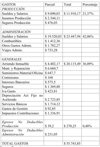 CUADRO 9. Descripción de gastos