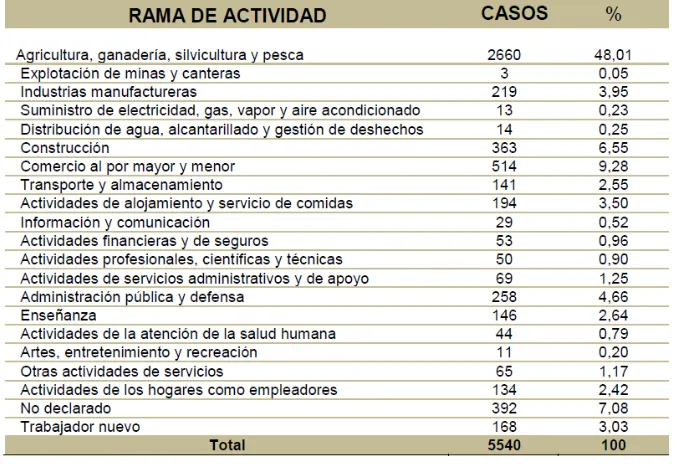 Tabla 9          Ocupación de la población de San Miguel de los Bancos 