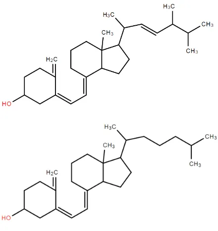 Figura 5 Estructura de la Vitamina D2 (arriba) y D3 (abajo) 