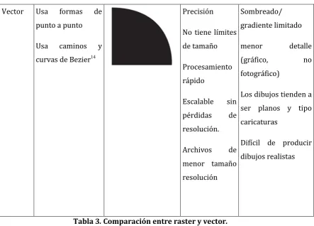 Tabla 3. Comparación entre raster y vector. 