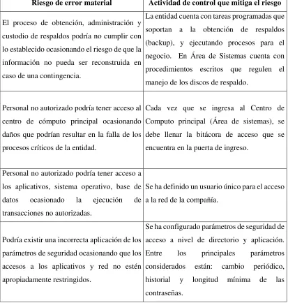 Cuadro N° 11: Riesgo de error de importancia relativa 