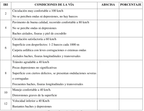 Tabla 2. 11.-  Medición subjetiva del IRI 
