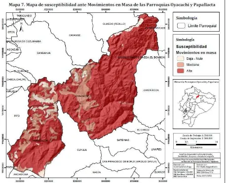 Tabla 2. Porcentaje del territorio y grado de susceptibilidad ante movimientos en masa en las parroquias de Oyacachi y Papallacta 