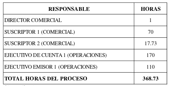 Cuadro N° 10: Horas al mes por responsable del proceso 