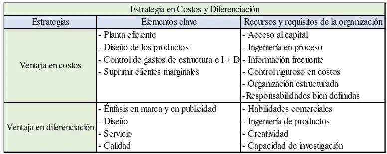Cuadro N° 11: Estrategias de costos y diferenciación 