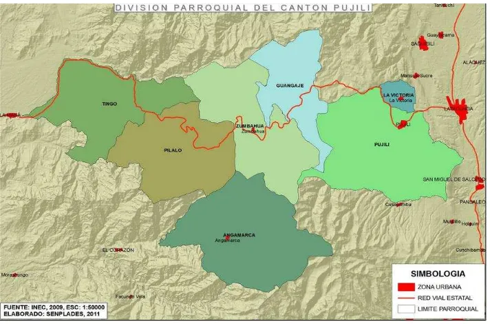 Figura 1: Mapa división parroquial de Pujilí, Fuente SENPLADES (2014).