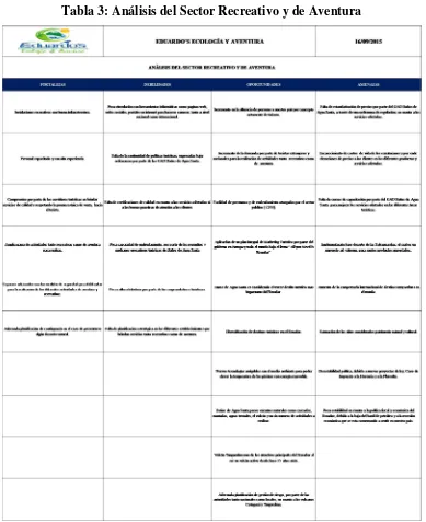 Tabla 3: Análisis del Sector Recreativo y de Aventura 