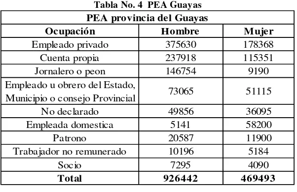Tabla No. 5 PEA Guayas 2010 