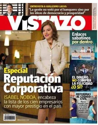 Figura 3. Portada de la edición de la Revista Vistazo con el reconocimiento a la Sra. Isabel 