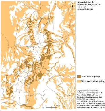 Figura 2: Exposición de la ciudad de Quito a amenazas geomorfológicas Fuente: (D'Ercole & Metzger, 2004) 