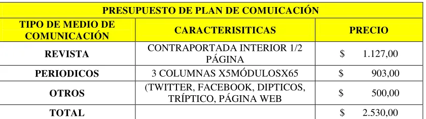 CUADRO 9. PRESUPUESTO DE COMUNICACIÓN 