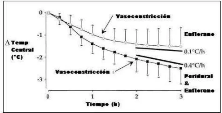 Figura 4 Pérdida de Calor en Anestesia General y Epidural Combinada (Tomado de Sessler (35]) 