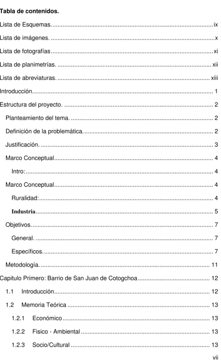 Tabla de contenidos. 
