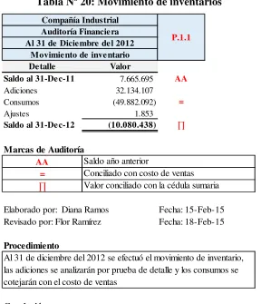 Tabla Nº 19: Cedula sumaria de inventarios 