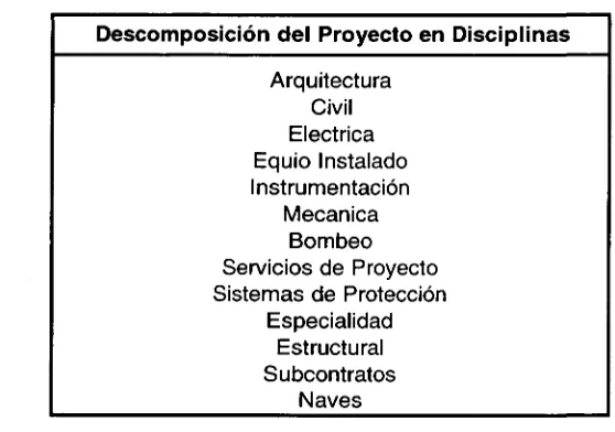 Tabla 43 - Descomposición del proyecto en disciplinas.