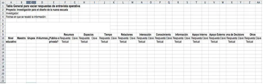 Figura 3: Hoja de Excel para captura de datos 