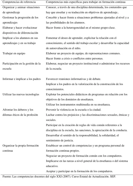 Tabla 5.  Diez dominios de competencias  