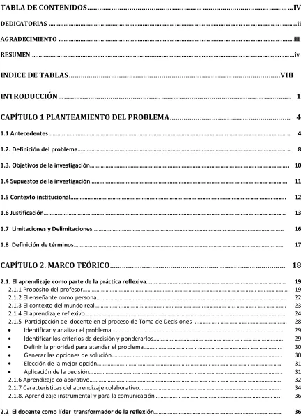 TABLA DE CONTENIDOS………………………………………………………………………………………… IV 