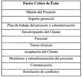 Tabla 2.6.- Categorización de FCE para proyectos de implementación de ERP creado por 