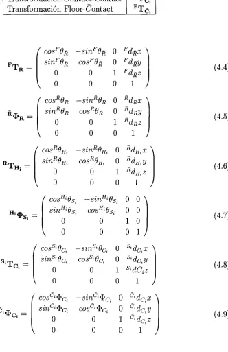 Tabla 4.4: Matrices de transformación. 