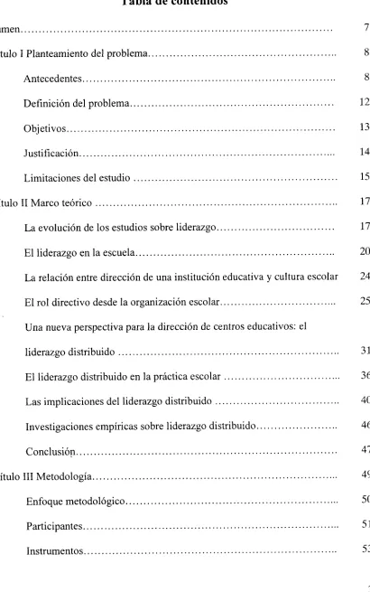 Tabla de contenidos 