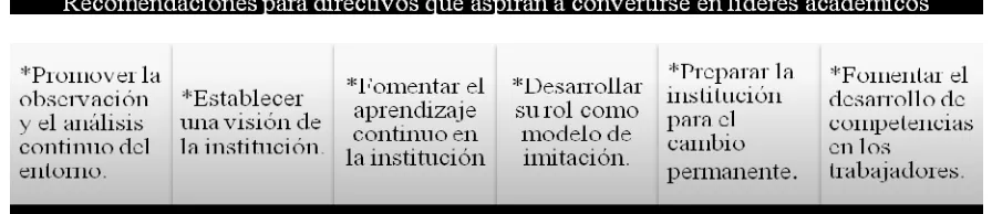 Figura 2.Recomendaciones para directivos que aspiran a convertirse en líderes académicos