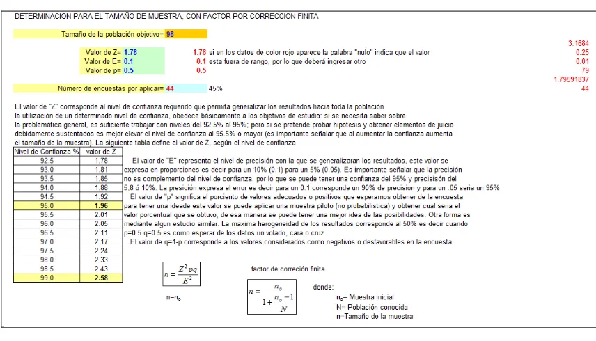 Figura 3. Programa para determinación de muestras (Datos recabados por el autor). 