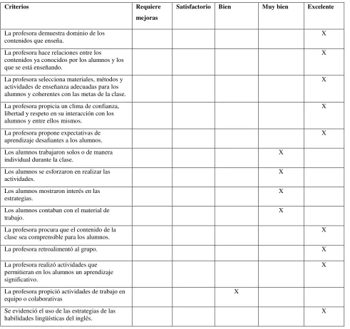 Tabla 3 Registro de observación 1  