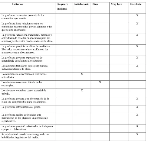 Tabla 4 Registro de observación 2  