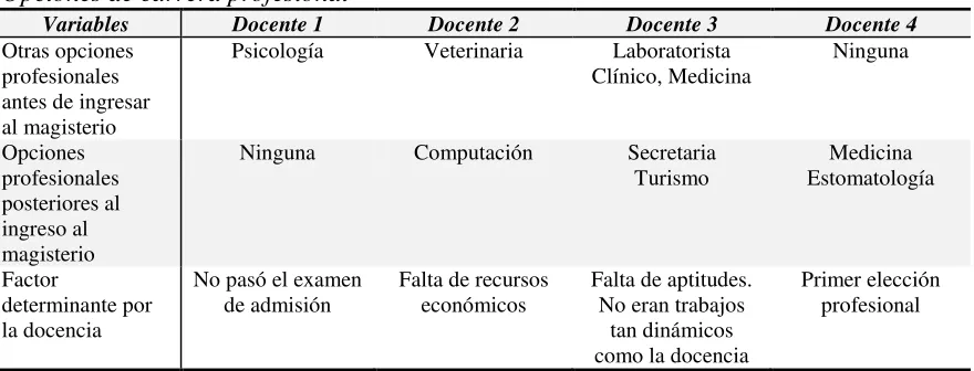 Tabla 10 Opciones de carrera profesional