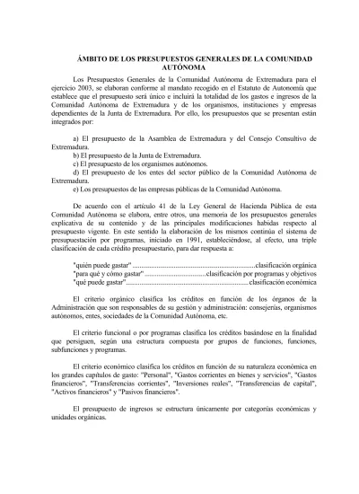 ÁMBITO DE LOS PRESUPUESTOS GENERALES DE LA COMUNIDAD AUTÓNOMA