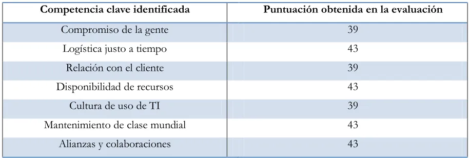 Tabla 11: Competencias claves identificadas 