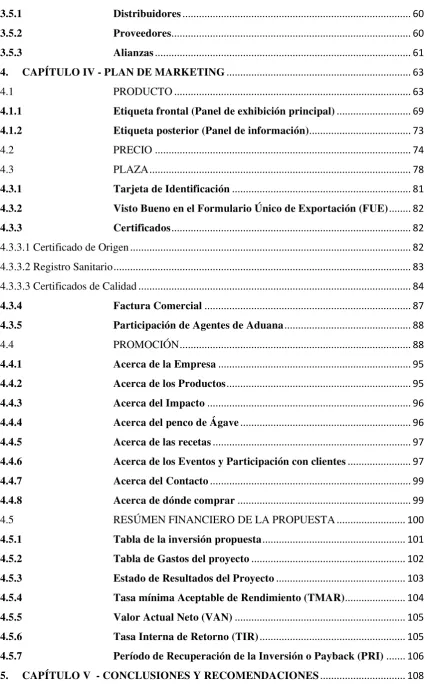 Tabla de la inversión propuesta .................................................... 101 