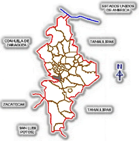 Figura 11.  Ubicación del municipio de Santiago en el Mapa de Nuevo León, México. 
