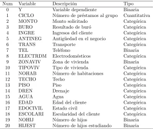 Tabla 6.1: Variables analizadas.