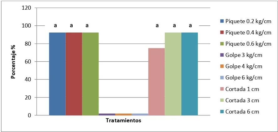 Fig. 1. Porcentajes de incidencia de P. digitatum para los tres diferentes tipos de herida