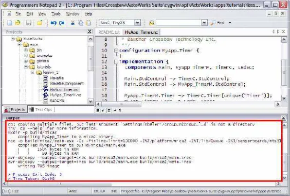 Figura 20. Programmer’s Pad compilando el programa MyApp.nc. 