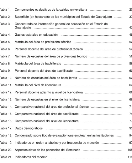 Tabla 21. Indicadores del modelo  