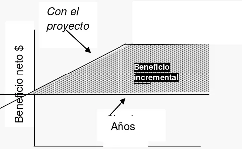 Figura 3. Demostración de comportamiento de beneficios con y sin proyecto. 
