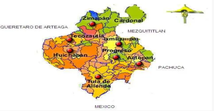 Figura 4. Distribución territorial del Valle del Mezquital en el Estado de Hidalgo. 
