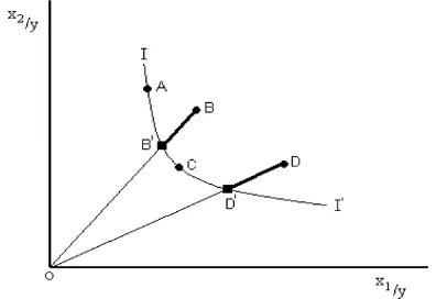 Figura 2.1 Frontera de producción II´ para la Eficiencia Técnica. 